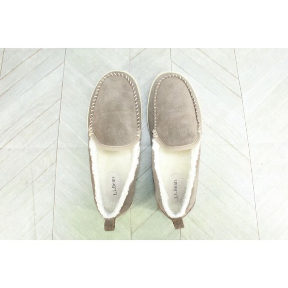 LL Bean Cement Suede Fleece Lined Mountain Moccasin Slippers Size 9 M - Picture 6 of 9